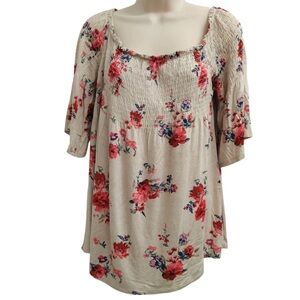 Rewind Cream Tan Flutter Sleeve Smocked Blouse